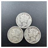(3) Silver Mercury Dimes