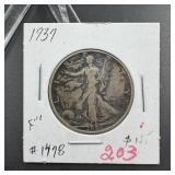 1937 Walking Liberty Silver Half Dollar
