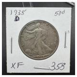 1938-D Walking Liberty Silver Half Dollar