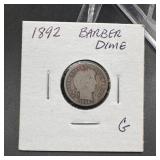 1892 Barber Silver Dime