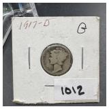 1917-D Mercury Silver Dime