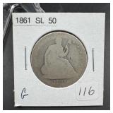 1861 Seated Liberty Half Dollar