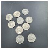 10 Kennedy Half Dollars Various Dates