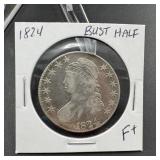 1824 Capped Bust Silver Half Dollar