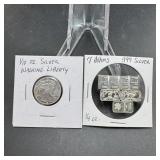 1/10 oz Silver Round and Assorted 1 Gram Silver Ba