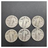 Six Standing Liberty Silver Quarters