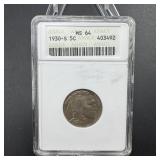 1930-S Buffalo Nickel ANACS MS64
