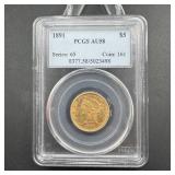 1891 $5 Liberty Gold Coin PCGS AU58