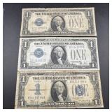 Three 1928 & 1934 Funnyback $1 Notes