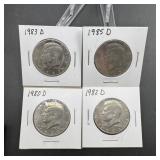 Four 1980s Kennedy Half Dollars