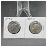 Two Susan B. Anthony Dollars 1979 & 1980
