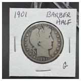 1901 Barber Silver Half Dollar