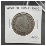 1915-D Barber Silver Half Dollar