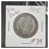 1915 Barber Silver Half Dollar