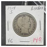 1914-S Barber Silver Half Dollar