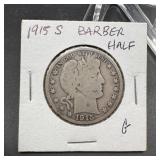 1915-S Barber Silver Half Dollar
