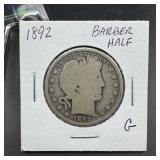 1892 Barber Silver Half Dollar