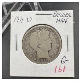 1911-D Barber Silver Half Dollar