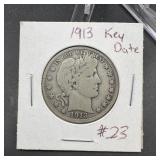 1913 Barber Silver Half Dollar