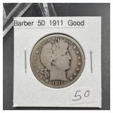 1911 Barber Silver Half Dollar