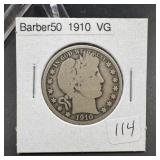 1910 Barber Silver Half Dollar