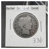 1912 Barber Silver Half Dollar