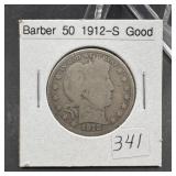 1912-S Barber Silver Half Dollar