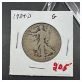 1934-D Walking Liberty Silver Half Dollar