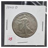 1945-D Walking Liberty Silver Half Dollar