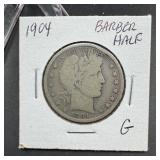 1904 Barber Silver Half Dollar