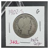 1902-S Barber Silver Half Dollar