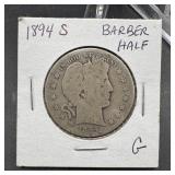 1894-S Barber Silver Half Dollar