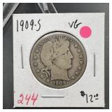 1909-S Barber Silver Half Dollar