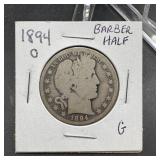 1894-O Barber Silver Half Dollar
