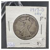 1917-D Obverse Walking Liberty Silver Half Dollar