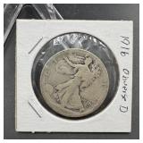 1916-D Obverse Walking Liberty Silver Half Dollar