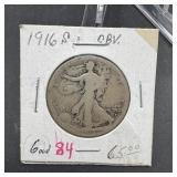 1916-S Walking Liberty Silver Half Dollar