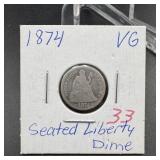 1874 Seated Liberty Dime