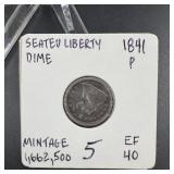 1841 Seated Liberty Dime