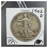 1942-D Walking Liberty Silver Half Dollar