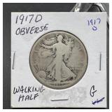 1917-D Obverse Walking Liberty Silver Half Dollar