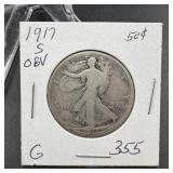 1917-S Obverse Walking Liberty Silver Half Dollar