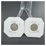 1958 & 1960 Silver Roosevelt Dimes