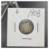 1908 Barber Silver Dime