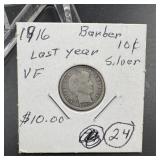 1916 Barber Silver Dime