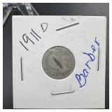 1911-D Barber Silver Dime
