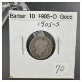 1905-S Barber Silver Dime