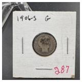 1906-S Barber Silver Dime