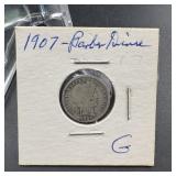 1907 Barber Silver Dime
