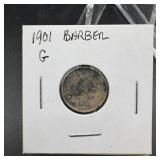 1901 Barber Silver Dime